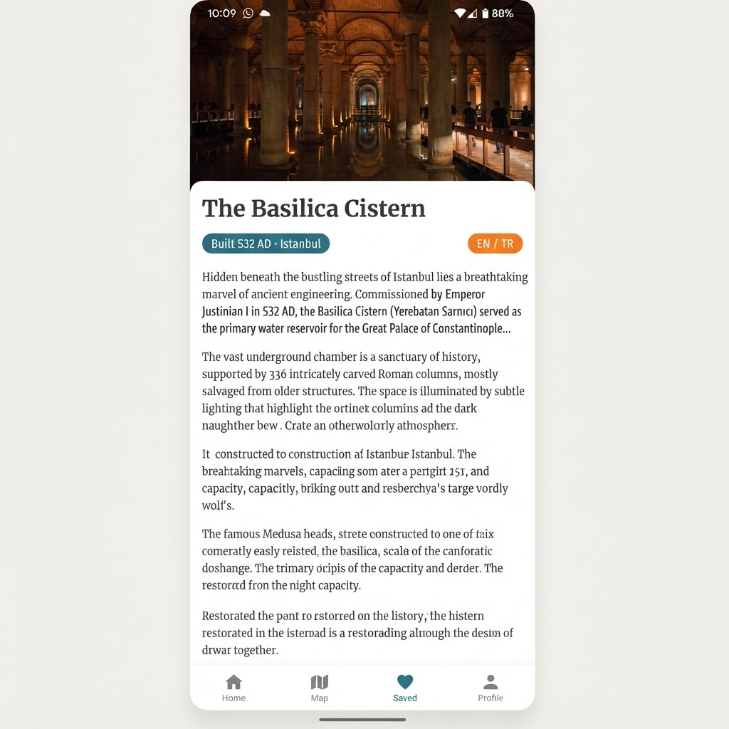 PastWise full story reading view for the Basilica Cistern